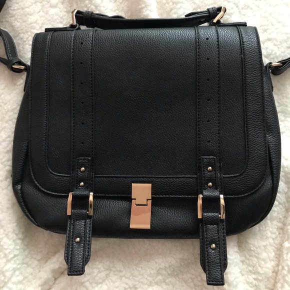Black Vegan Leather Messenger Bag - Picture 2 of 5